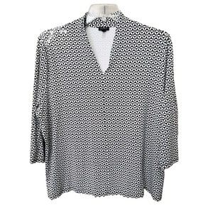 Talbots Black and White Geometric Knit Blouse